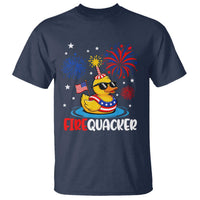 Firequacker Funny Patriotic Rubber Duck T Shirt Cool American Flag Sunglasses and Stars Swim Ring Summer Fireworks