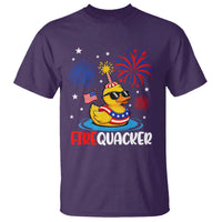 Firequacker Funny Patriotic Rubber Duck T Shirt Cool American Flag Sunglasses and Stars Swim Ring Summer Fireworks