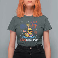 Firequacker Funny Patriotic Rubber Duck T Shirt For Women Cool American Flag Sunglasses and Stars Swim Ring Summer Fireworks