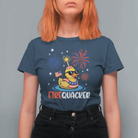 Firequacker Funny Patriotic Rubber Duck T Shirt For Women Cool American Flag Sunglasses and Stars Swim Ring Summer Fireworks