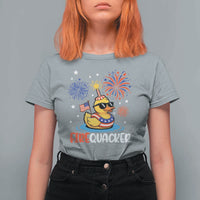 Firequacker Funny Patriotic Rubber Duck T Shirt For Women Cool American Flag Sunglasses and Stars Swim Ring Summer Fireworks