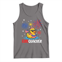 Firequacker Funny Patriotic Rubber Duck Tank Top Cool American Flag Sunglasses and Stars Swim Ring Summer Fireworks