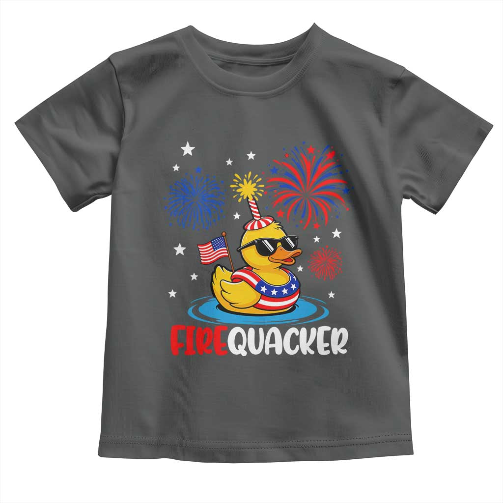 Firequacker Funny Patriotic Rubber Duck Toddler T Shirt Cool American Flag Sunglasses and Stars Swim Ring Summer Fireworks