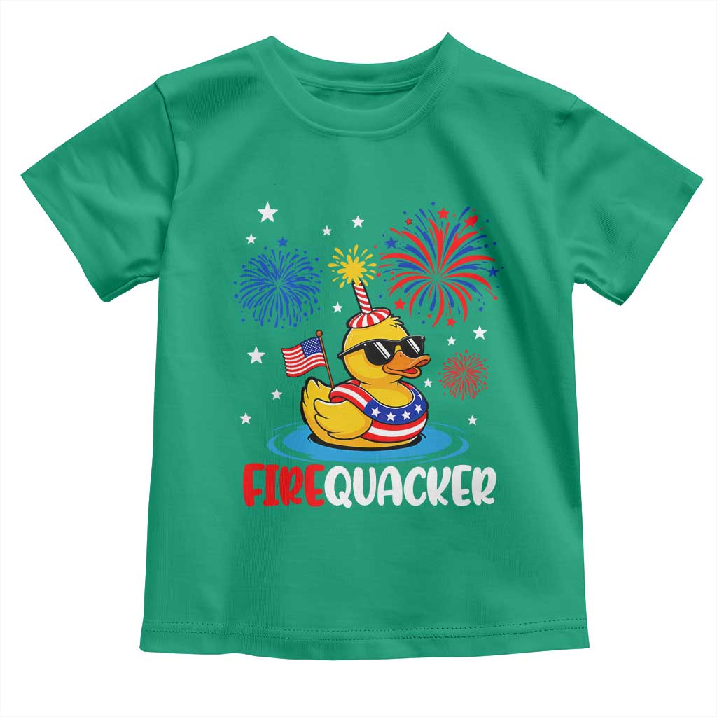Firequacker Funny Patriotic Rubber Duck Toddler T Shirt Cool American Flag Sunglasses and Stars Swim Ring Summer Fireworks