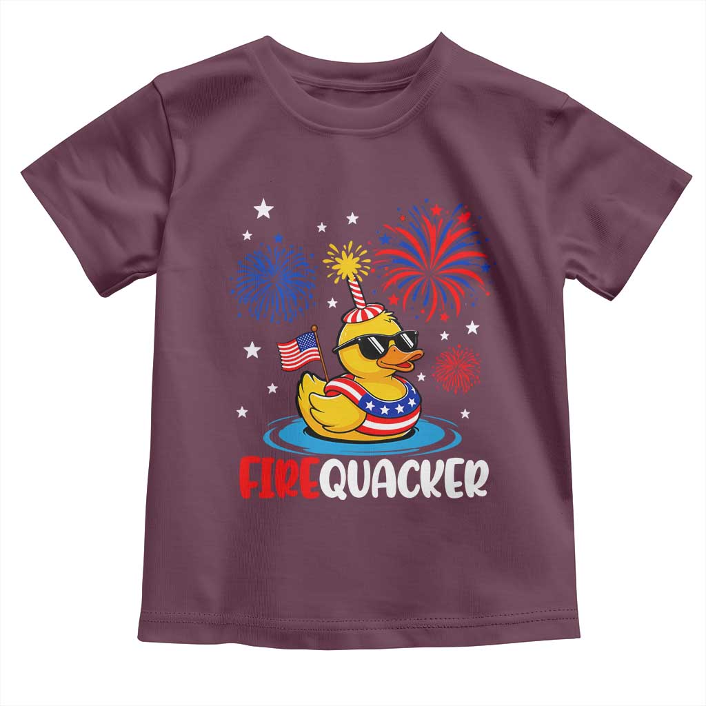 Firequacker Funny Patriotic Rubber Duck Toddler T Shirt Cool American Flag Sunglasses and Stars Swim Ring Summer Fireworks