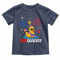 Firequacker Funny Patriotic Rubber Duck Toddler T Shirt Cool American Flag Sunglasses and Stars Swim Ring Summer Fireworks