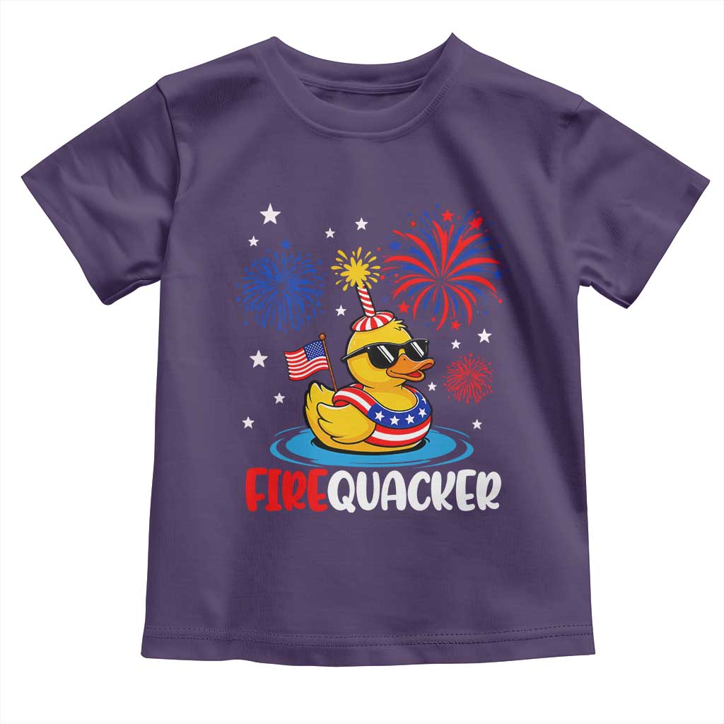 Firequacker Funny Patriotic Rubber Duck Toddler T Shirt Cool American Flag Sunglasses and Stars Swim Ring Summer Fireworks