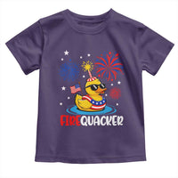 Firequacker Funny Patriotic Rubber Duck Toddler T Shirt Cool American Flag Sunglasses and Stars Swim Ring Summer Fireworks