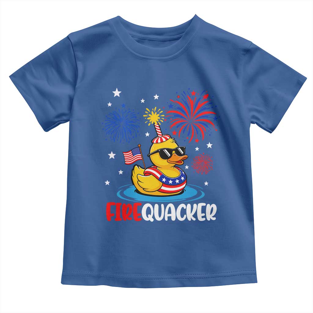 Firequacker Funny Patriotic Rubber Duck Toddler T Shirt Cool American Flag Sunglasses and Stars Swim Ring Summer Fireworks
