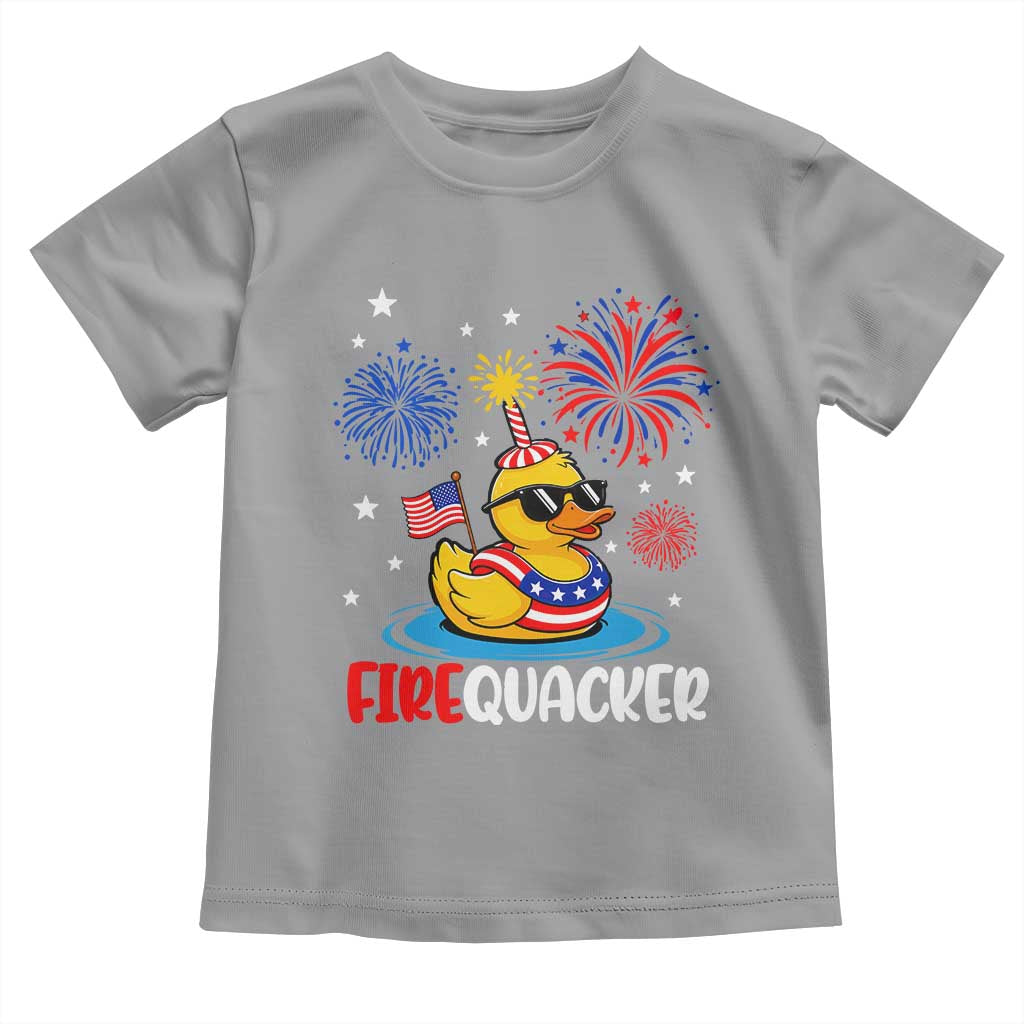 Firequacker Funny Patriotic Rubber Duck Toddler T Shirt Cool American Flag Sunglasses and Stars Swim Ring Summer Fireworks