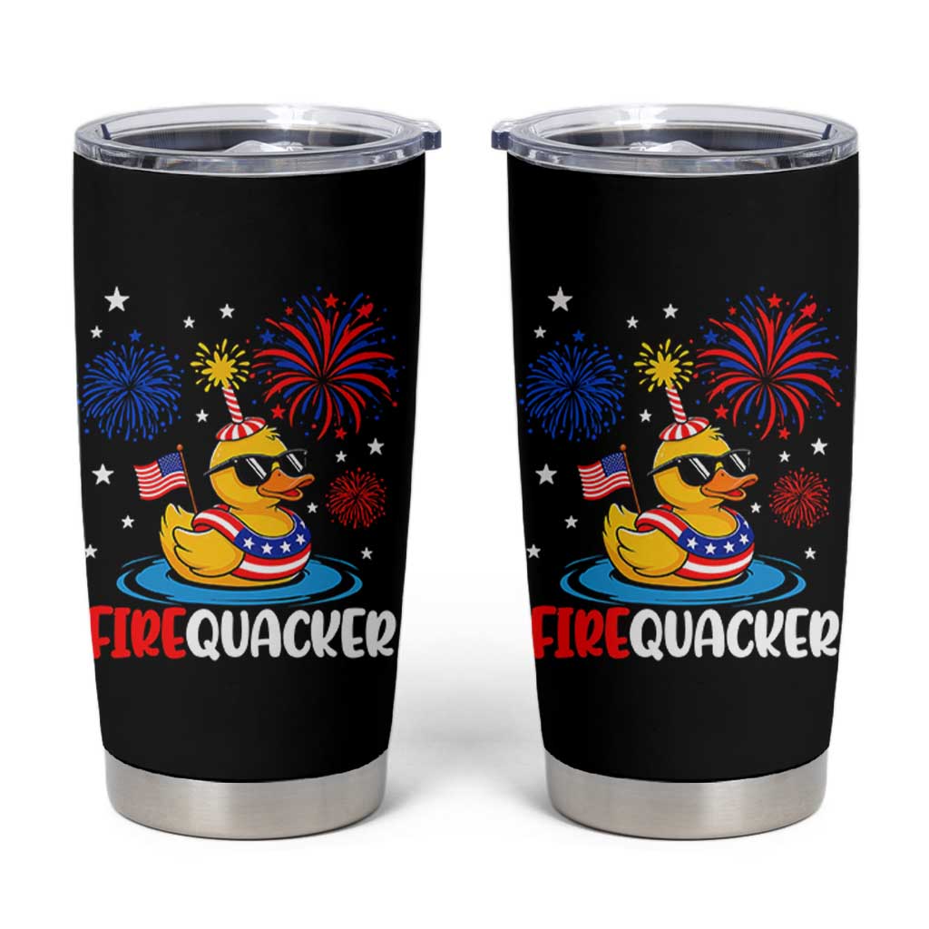 Firequacker Funny Patriotic Rubber Duck Tumbler Cup Cool American Flag Sunglasses and Stars Swim Ring Summer Fireworks