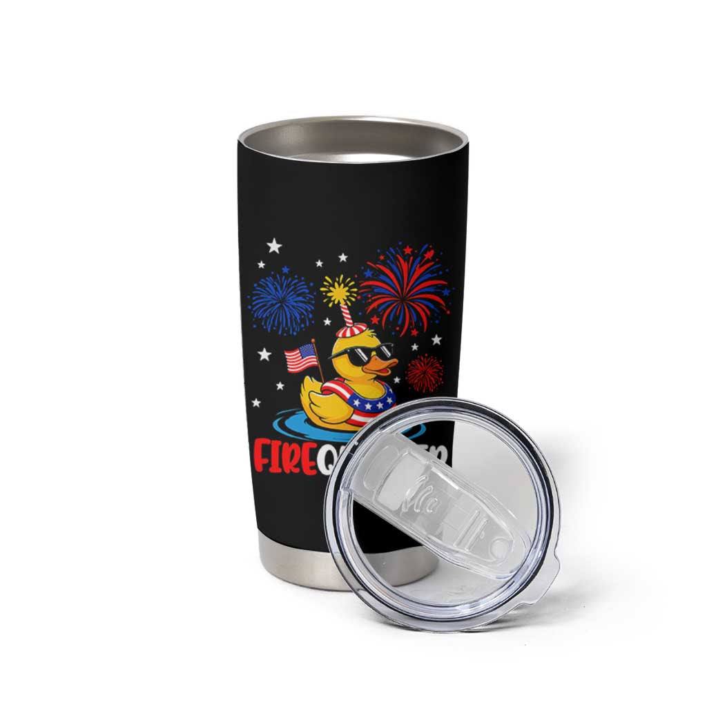 Firequacker Funny Patriotic Rubber Duck Tumbler Cup Cool American Flag Sunglasses and Stars Swim Ring Summer Fireworks