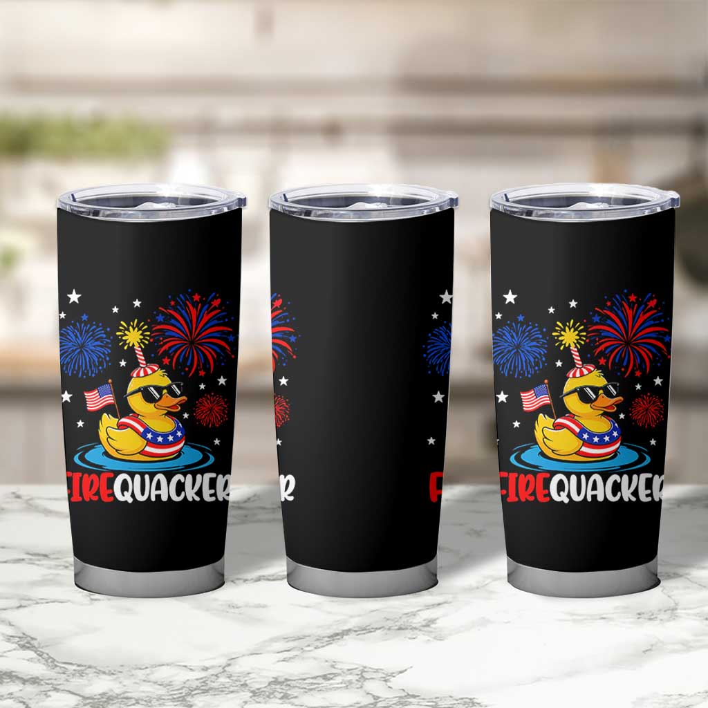 Firequacker Funny Patriotic Rubber Duck Tumbler Cup Cool American Flag Sunglasses and Stars Swim Ring Summer Fireworks