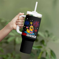 Firequacker Funny Patriotic Rubber Duck Tumbler With Handle Cool American Flag Sunglasses and Stars Swim Ring Summer Fireworks