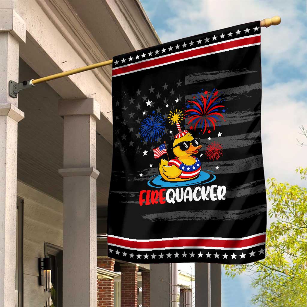 Firequacker Funny Rubber Duck Patriotic Garden Flag Cool American Flag Sunglasses and Stars Swim Ring Summer Fireworks