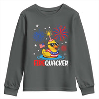 Firequacker Funny Patriotic Rubber Duck Youth Sweatshirt Cool American Flag Sunglasses and Stars Swim Ring Summer Fireworks