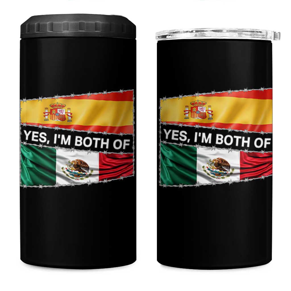 Spain Mexico Heritage Pride 4 in 1 Can Cooler Tumbler Yes I'm Both Identity Roots for Hispanics Latinos - Wonder Print Shop