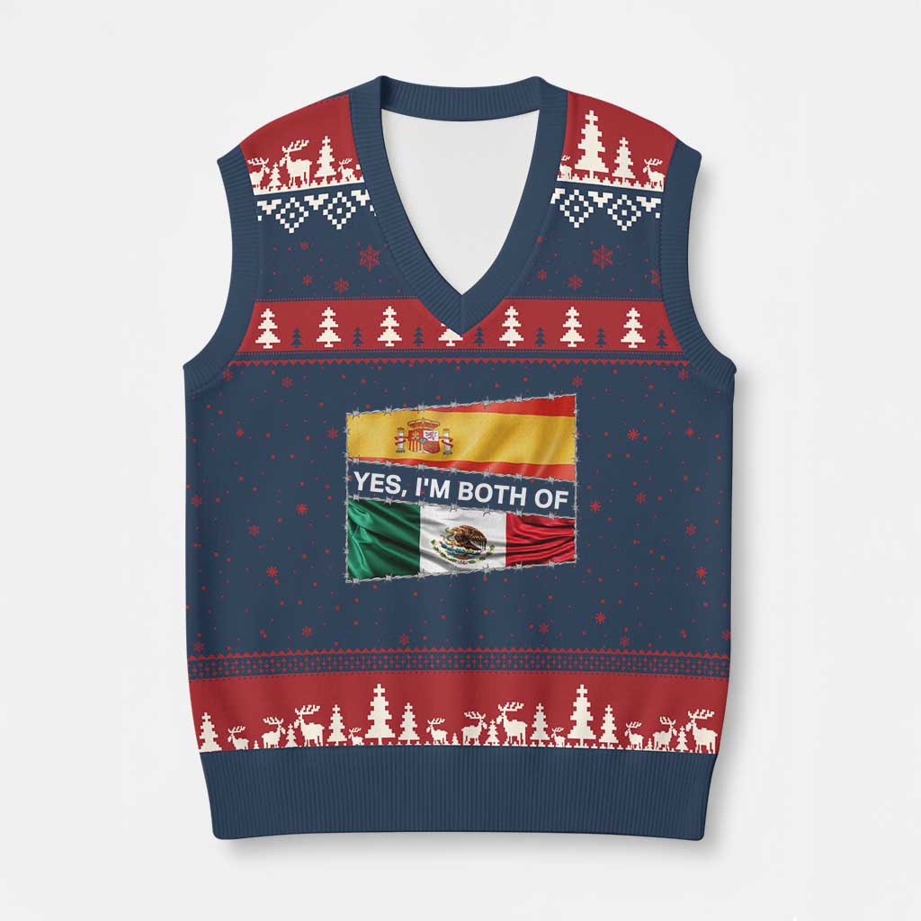 Spain Mexico Heritage Pride V-Neck Knit Sweater Vest Yes I'm Both Identity Roots for Hispanics Latinos - Wonder Print Shop