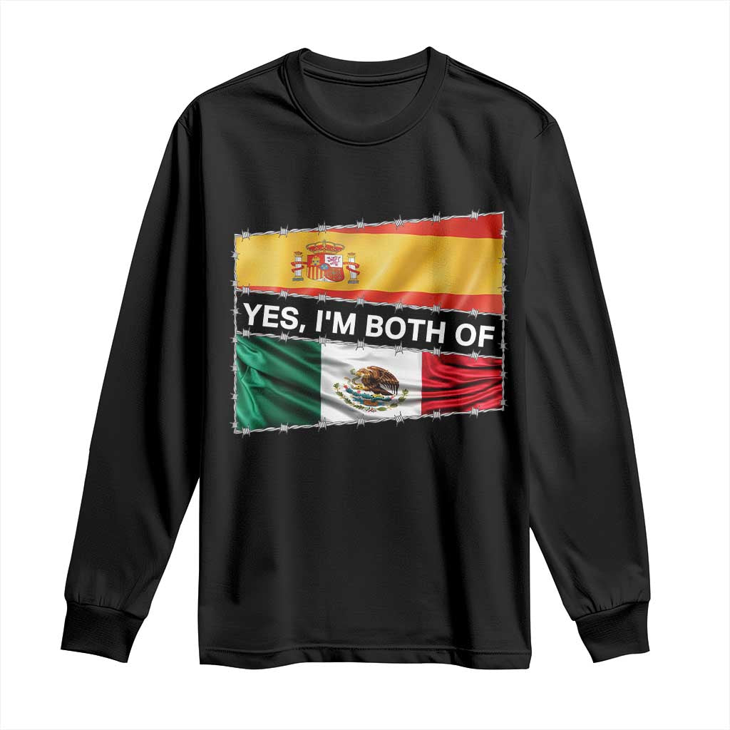 Spain Mexico Heritage Pride Long Sleeve Shirt Yes I'm Both Identity Roots for Hispanics Latinos - Wonder Print Shop