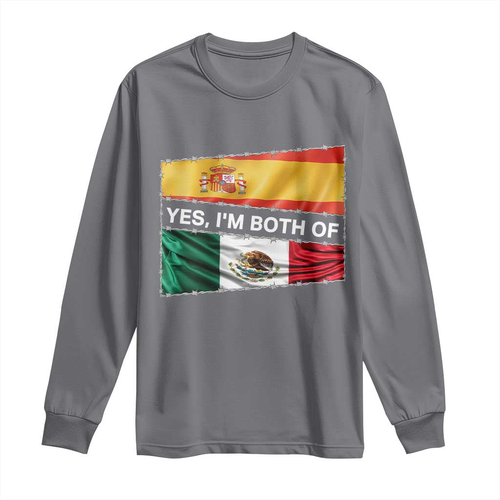 Spain Mexico Heritage Pride Long Sleeve Shirt Yes I'm Both Identity Roots for Hispanics Latinos - Wonder Print Shop