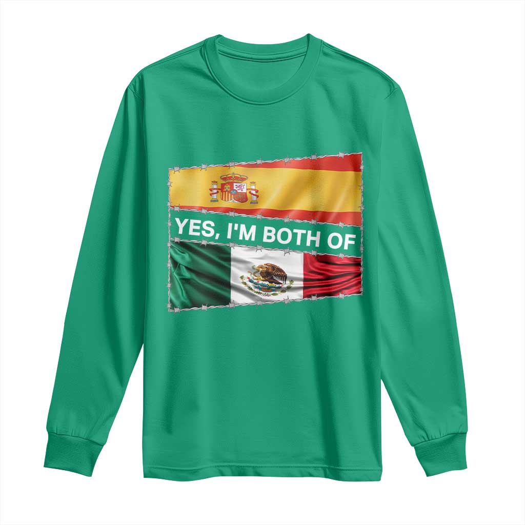Spain Mexico Heritage Pride Long Sleeve Shirt Yes I'm Both Identity Roots for Hispanics Latinos - Wonder Print Shop