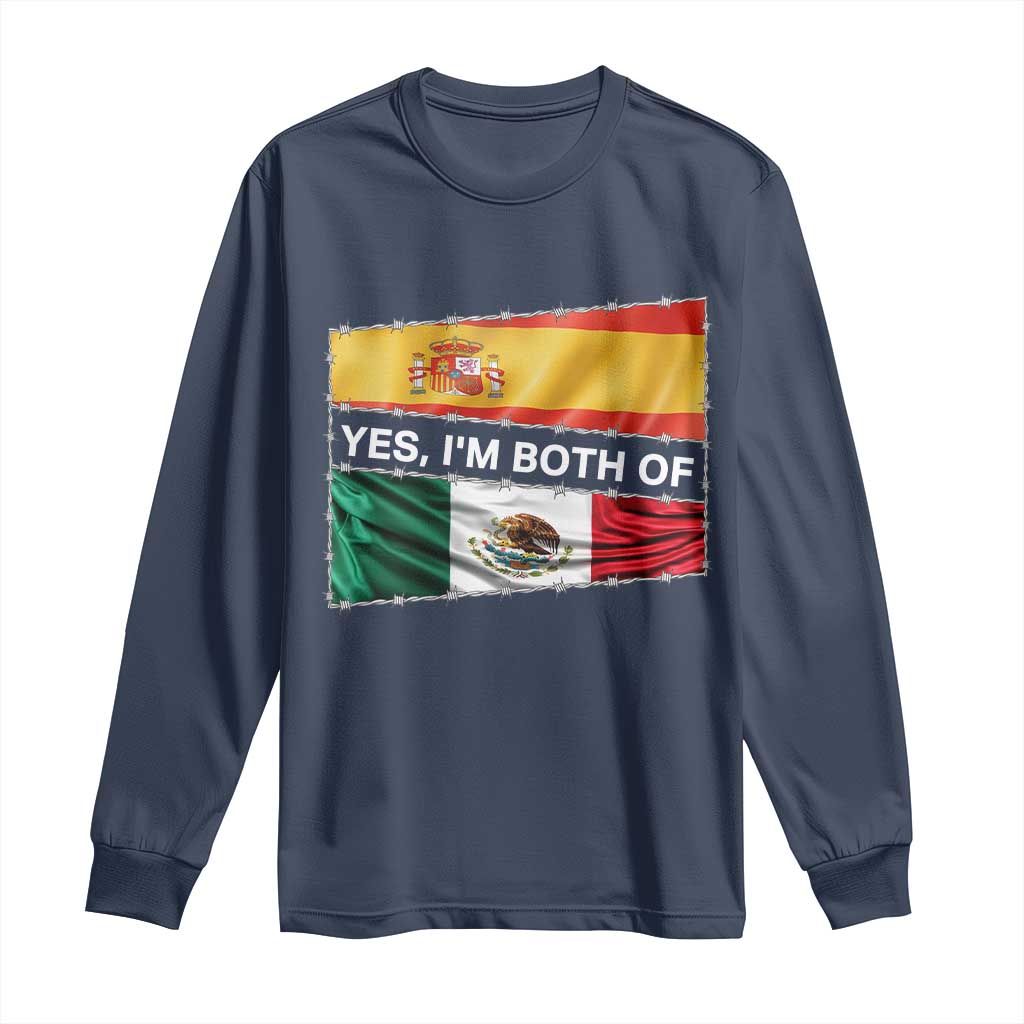 Spain Mexico Heritage Pride Long Sleeve Shirt Yes I'm Both Identity Roots for Hispanics Latinos - Wonder Print Shop
