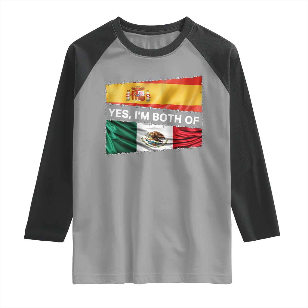 Spain Mexico Heritage Pride Raglan Shirt Yes I'm Both Identity Roots for Hispanics Latinos - Wonder Print Shop