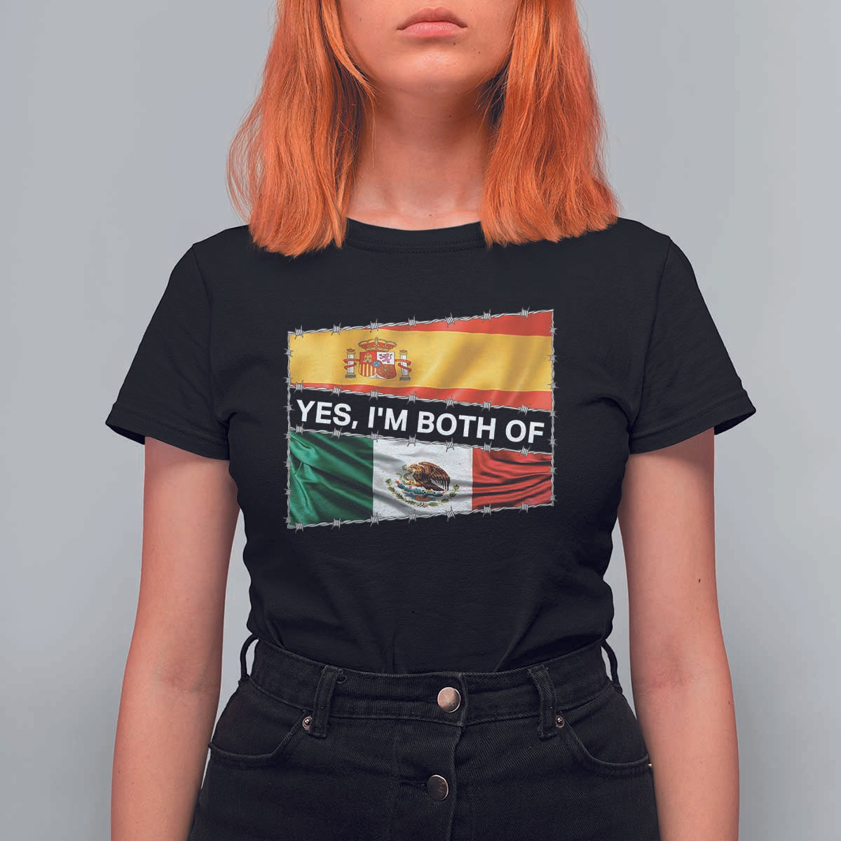 Spain Mexico Heritage Pride T Shirt For Women Yes I'm Both Identity Roots for Hispanics Latinos - Wonder Print Shop