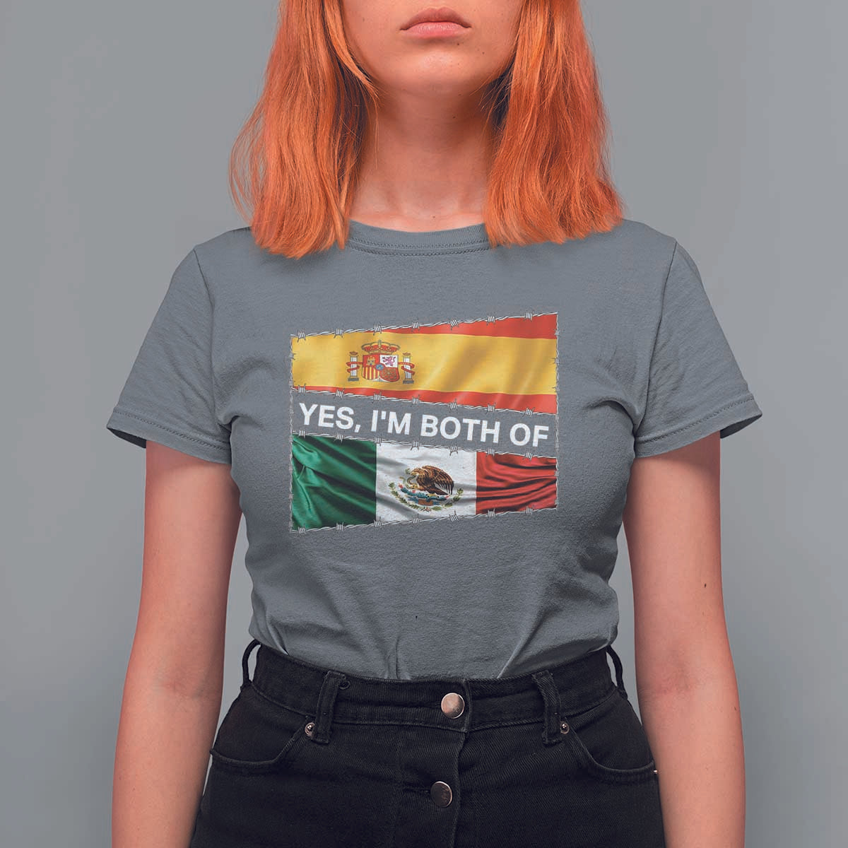 Spain Mexico Heritage Pride T Shirt For Women Yes I'm Both Identity Roots for Hispanics Latinos - Wonder Print Shop
