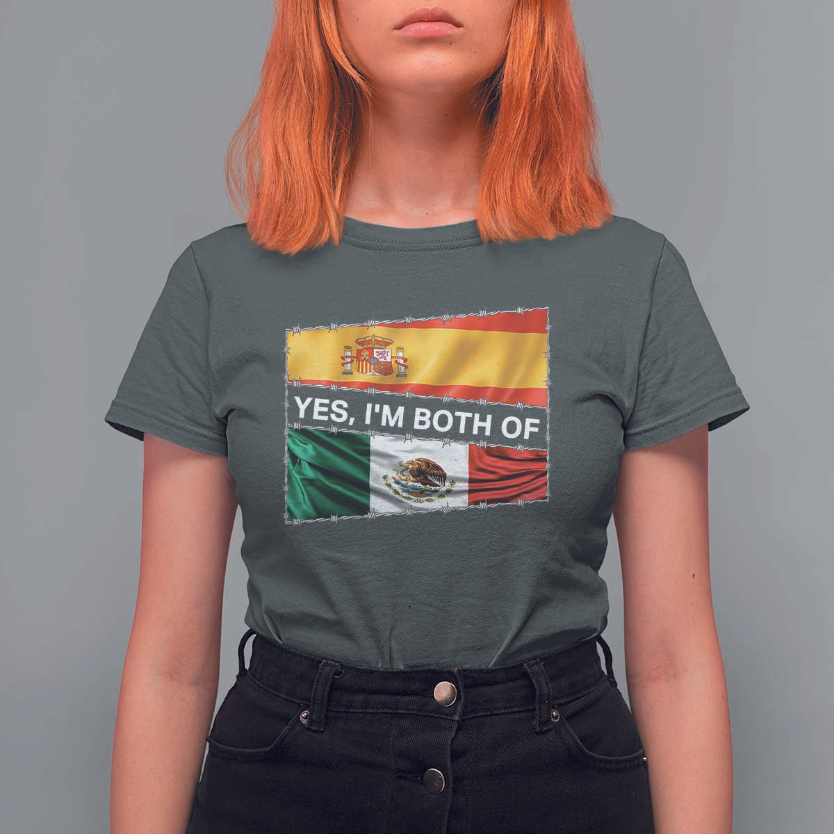 Spain Mexico Heritage Pride T Shirt For Women Yes I'm Both Identity Roots for Hispanics Latinos - Wonder Print Shop