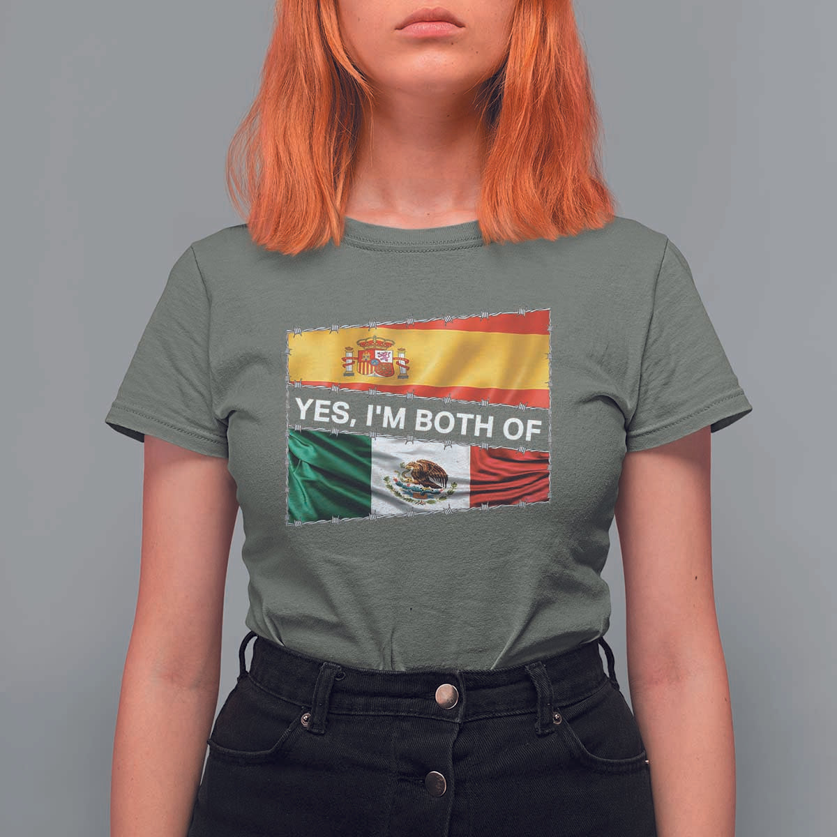 Spain Mexico Heritage Pride T Shirt For Women Yes I'm Both Identity Roots for Hispanics Latinos - Wonder Print Shop