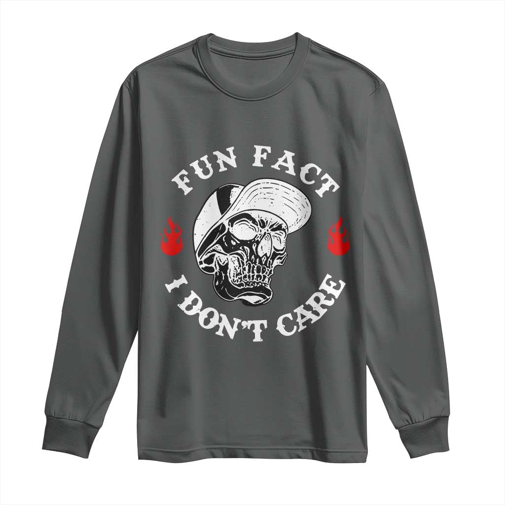 Fun Fact I Don’t Care Skull Long Sleeve Shirt Edgy Sarcastic Attitude - Wonder Print Shop