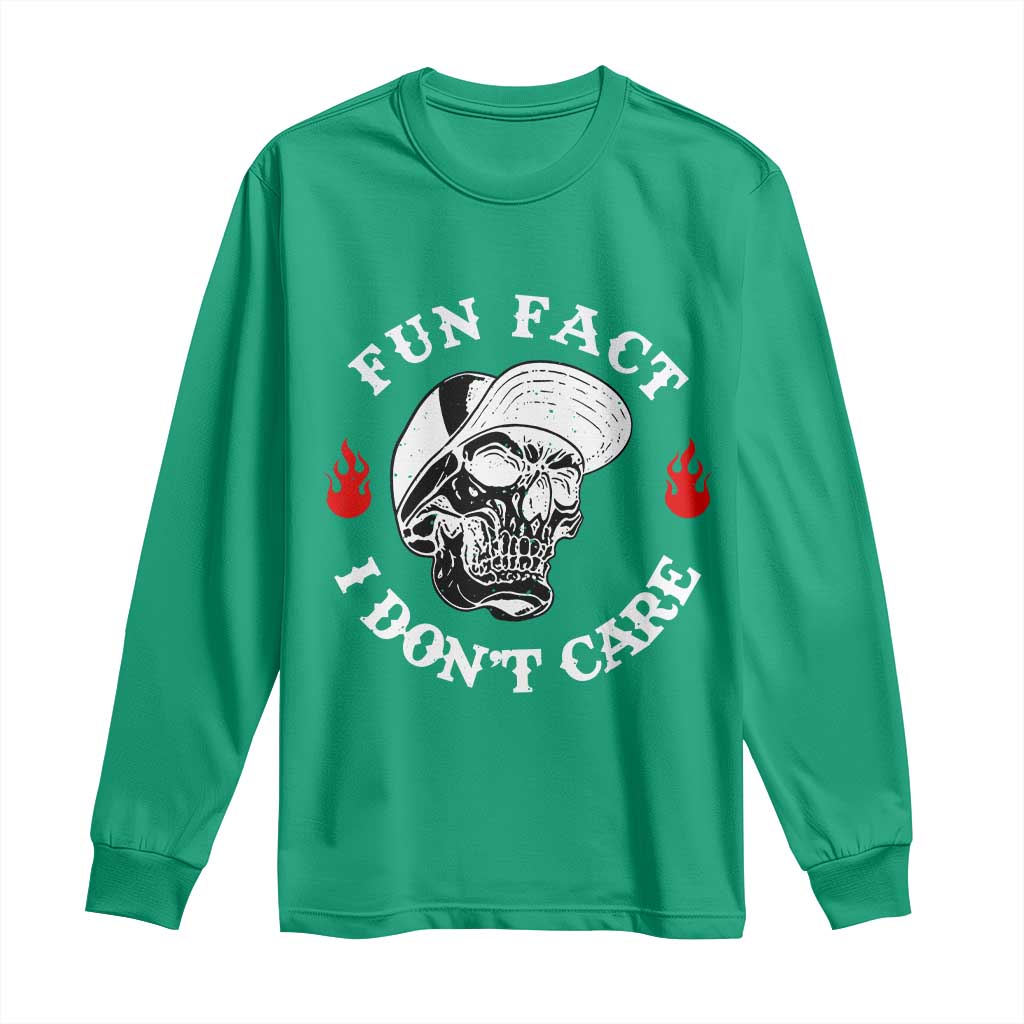 Fun Fact I Don’t Care Skull Long Sleeve Shirt Edgy Sarcastic Attitude - Wonder Print Shop