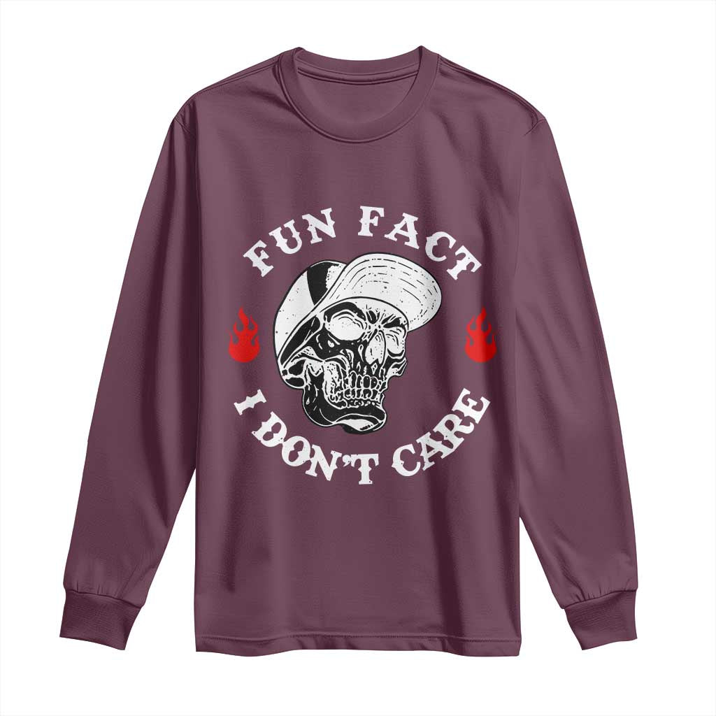 Fun Fact I Don’t Care Skull Long Sleeve Shirt Edgy Sarcastic Attitude - Wonder Print Shop