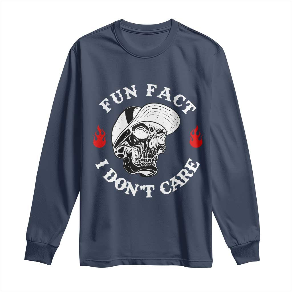 Fun Fact I Don’t Care Skull Long Sleeve Shirt Edgy Sarcastic Attitude - Wonder Print Shop