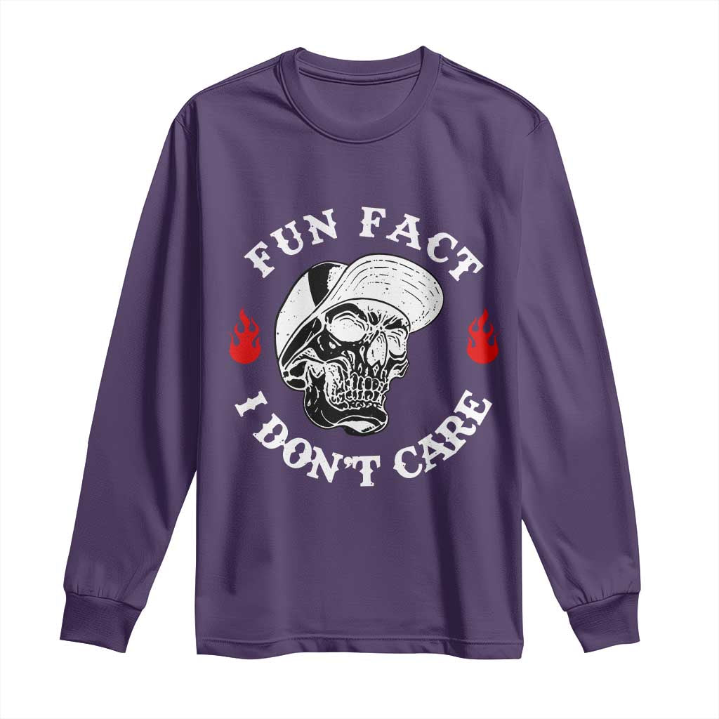 Fun Fact I Don’t Care Skull Long Sleeve Shirt Edgy Sarcastic Attitude - Wonder Print Shop