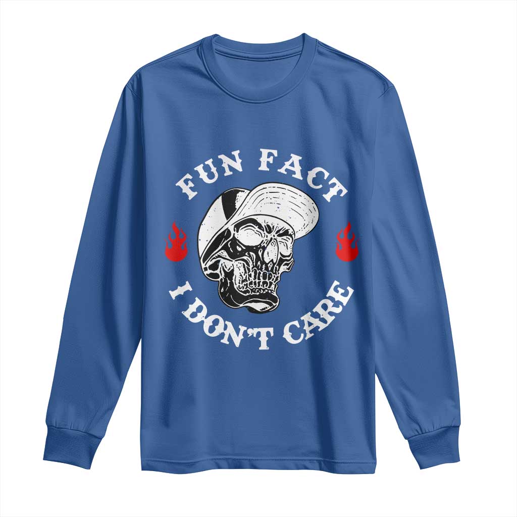 Fun Fact I Don’t Care Skull Long Sleeve Shirt Edgy Sarcastic Attitude - Wonder Print Shop
