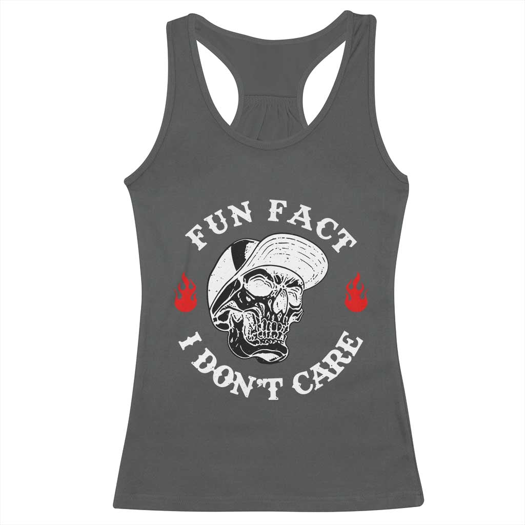 Fun Fact I Don’t Care Skull Racerback Tank Top Edgy Sarcastic Attitude - Wonder Print Shop