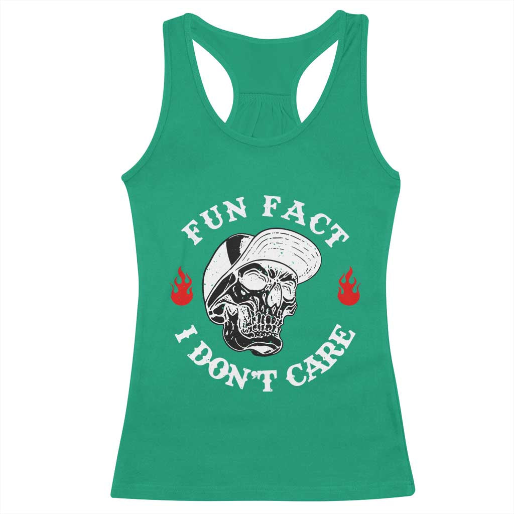 Fun Fact I Don’t Care Skull Racerback Tank Top Edgy Sarcastic Attitude - Wonder Print Shop