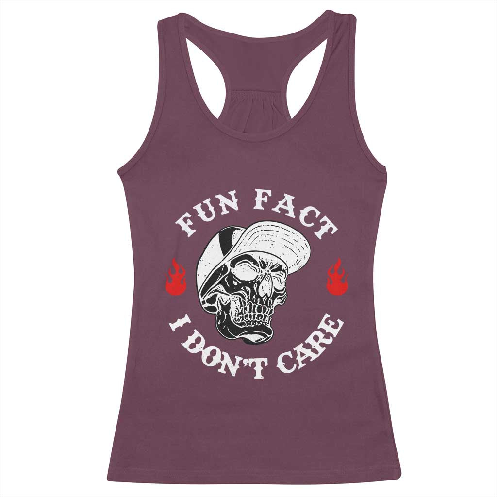Fun Fact I Don’t Care Skull Racerback Tank Top Edgy Sarcastic Attitude - Wonder Print Shop