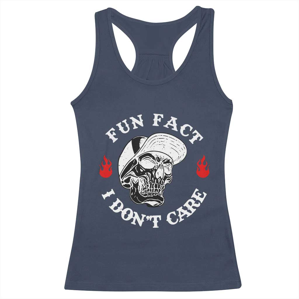 Fun Fact I Don’t Care Skull Racerback Tank Top Edgy Sarcastic Attitude - Wonder Print Shop