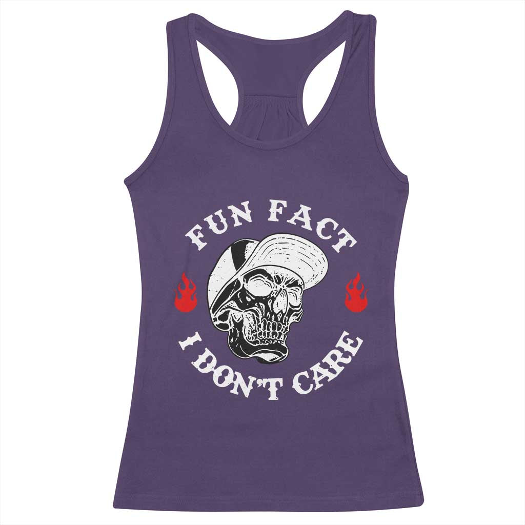 Fun Fact I Don’t Care Skull Racerback Tank Top Edgy Sarcastic Attitude - Wonder Print Shop