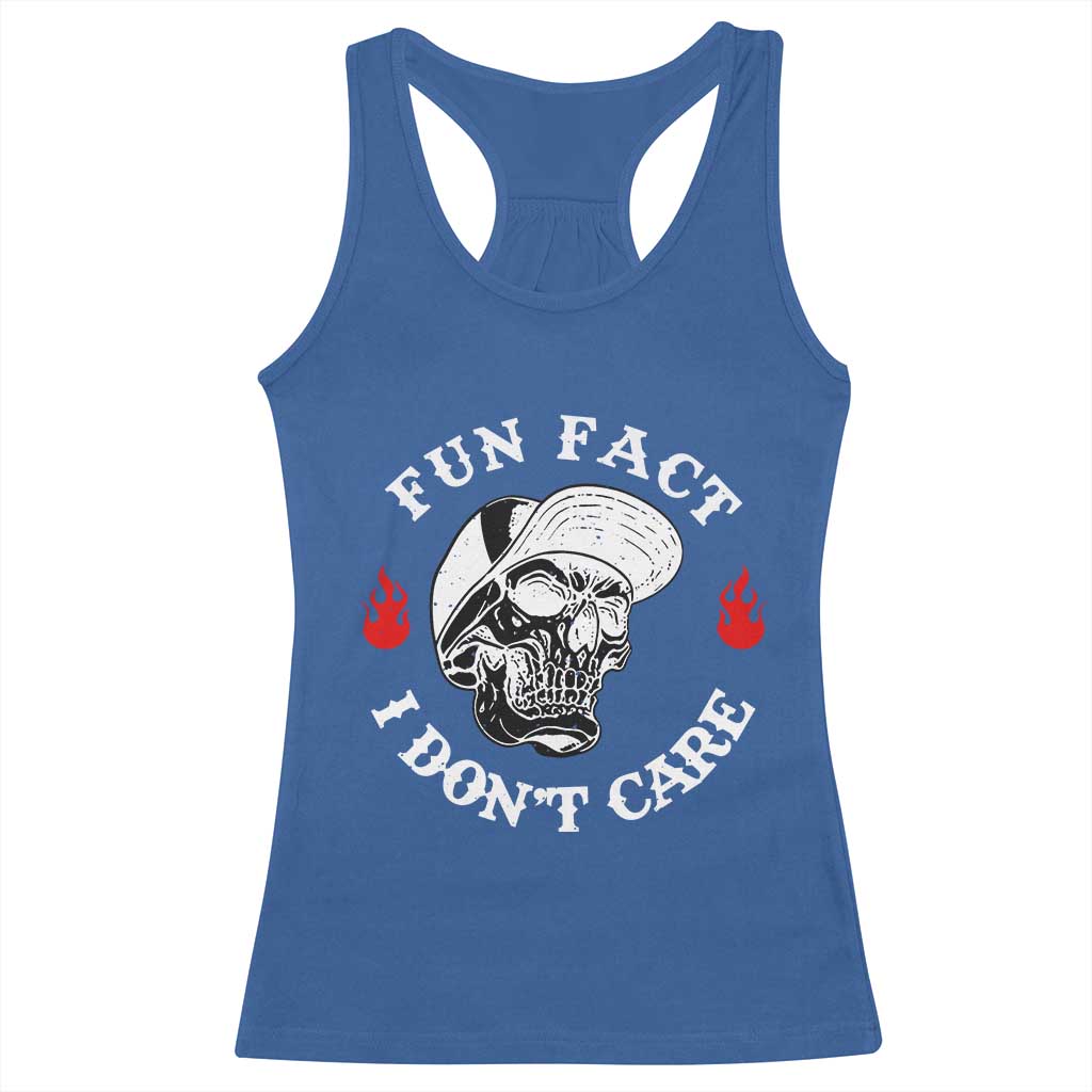 Fun Fact I Don’t Care Skull Racerback Tank Top Edgy Sarcastic Attitude - Wonder Print Shop