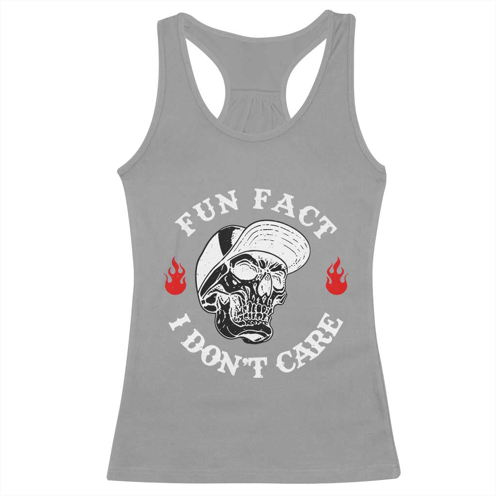 Fun Fact I Don’t Care Skull Racerback Tank Top Edgy Sarcastic Attitude - Wonder Print Shop