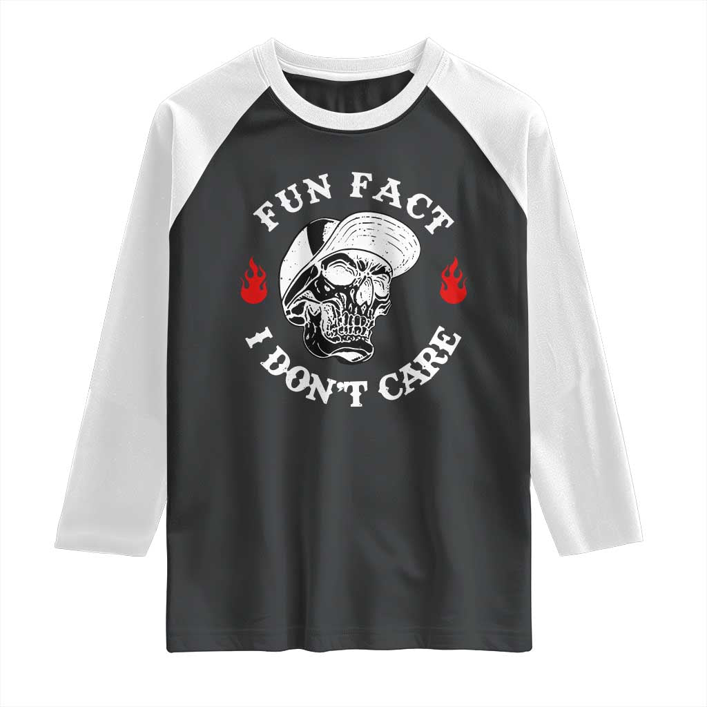 Fun Fact I Don’t Care Skull Raglan Shirt Edgy Sarcastic Attitude - Wonder Print Shop