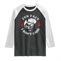 Fun Fact I Don’t Care Skull Raglan Shirt Edgy Sarcastic Attitude - Wonder Print Shop
