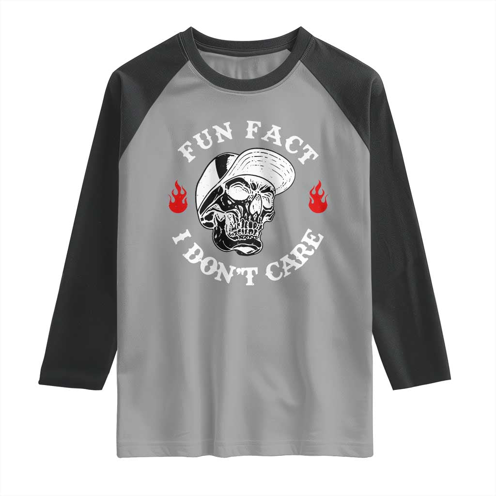 Fun Fact I Don’t Care Skull Raglan Shirt Edgy Sarcastic Attitude - Wonder Print Shop
