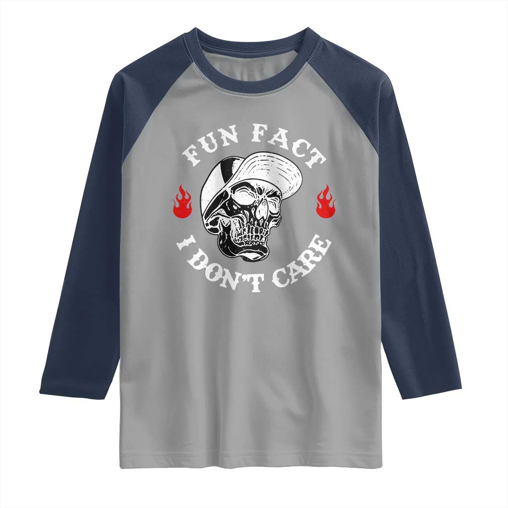 Fun Fact I Don’t Care Skull Raglan Shirt Edgy Sarcastic Attitude - Wonder Print Shop