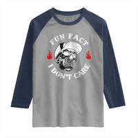 Fun Fact I Don’t Care Skull Raglan Shirt Edgy Sarcastic Attitude - Wonder Print Shop