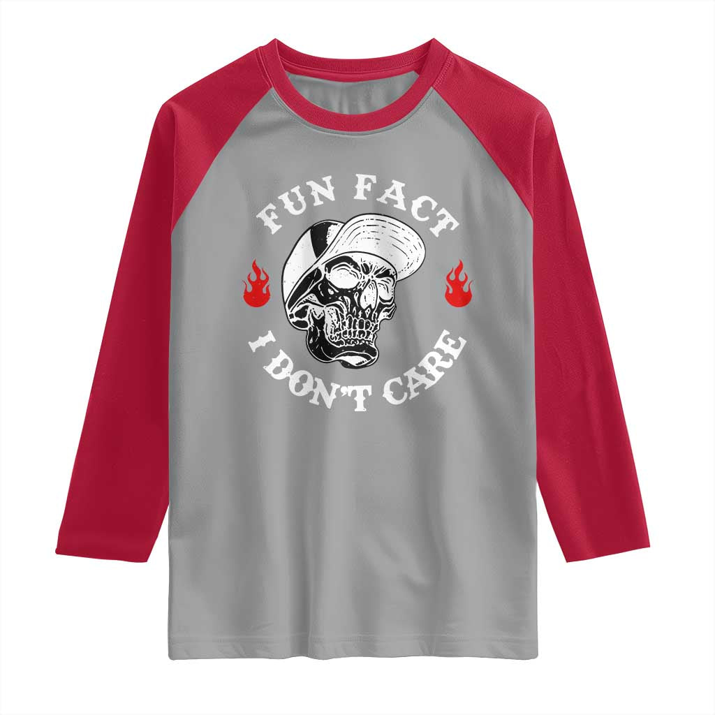 Fun Fact I Don’t Care Skull Raglan Shirt Edgy Sarcastic Attitude - Wonder Print Shop